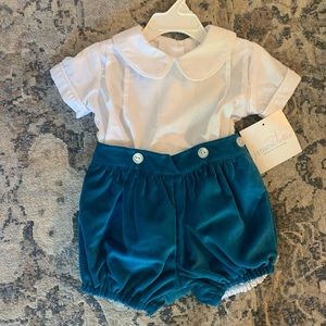 JAMES & LOTTIE BLUE VELVET BUTTON ON SHORTS
